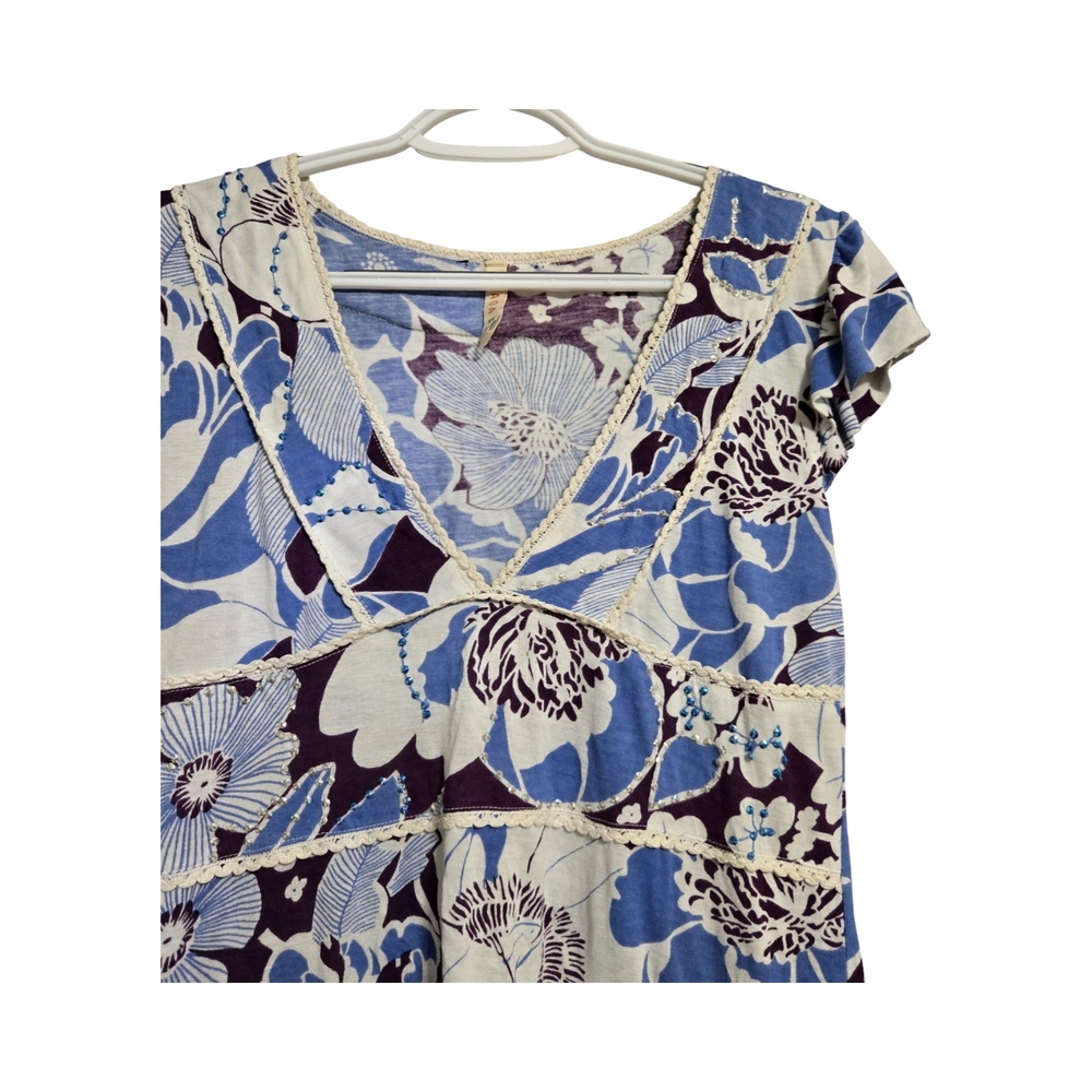 RAGA Floral Blue and White tunic anthropologie - Picture 3 of 5